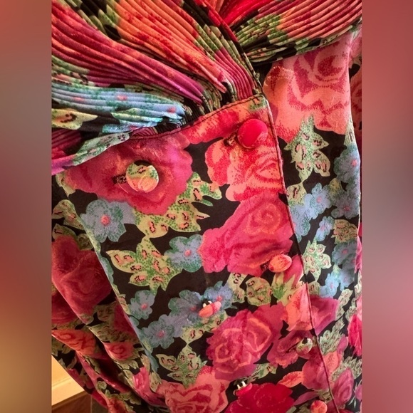 Eva Laurel Vintage Blouse Punk Floral Button Front Pleated Wide Draped Collar 14 - Picture 3 of 6
